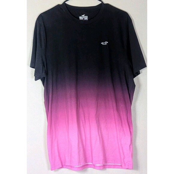 Hollister Men’s XL Ombre T-Shirt Black Pink Gradient Logo Tee Short Sleeve. - Picture 1 of 5